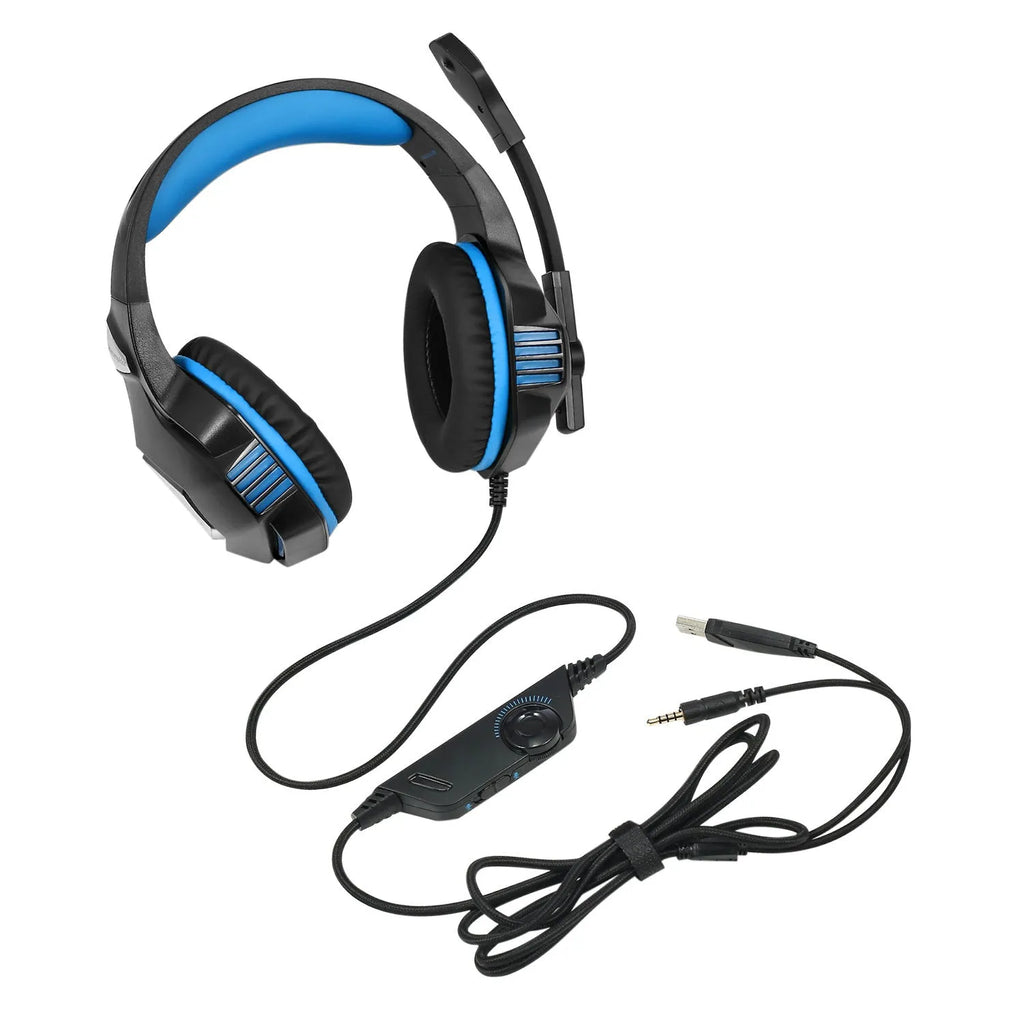 Inzhuo V3 black blue e-sports headset with memory sponge protein leather earmuffs and braided cable