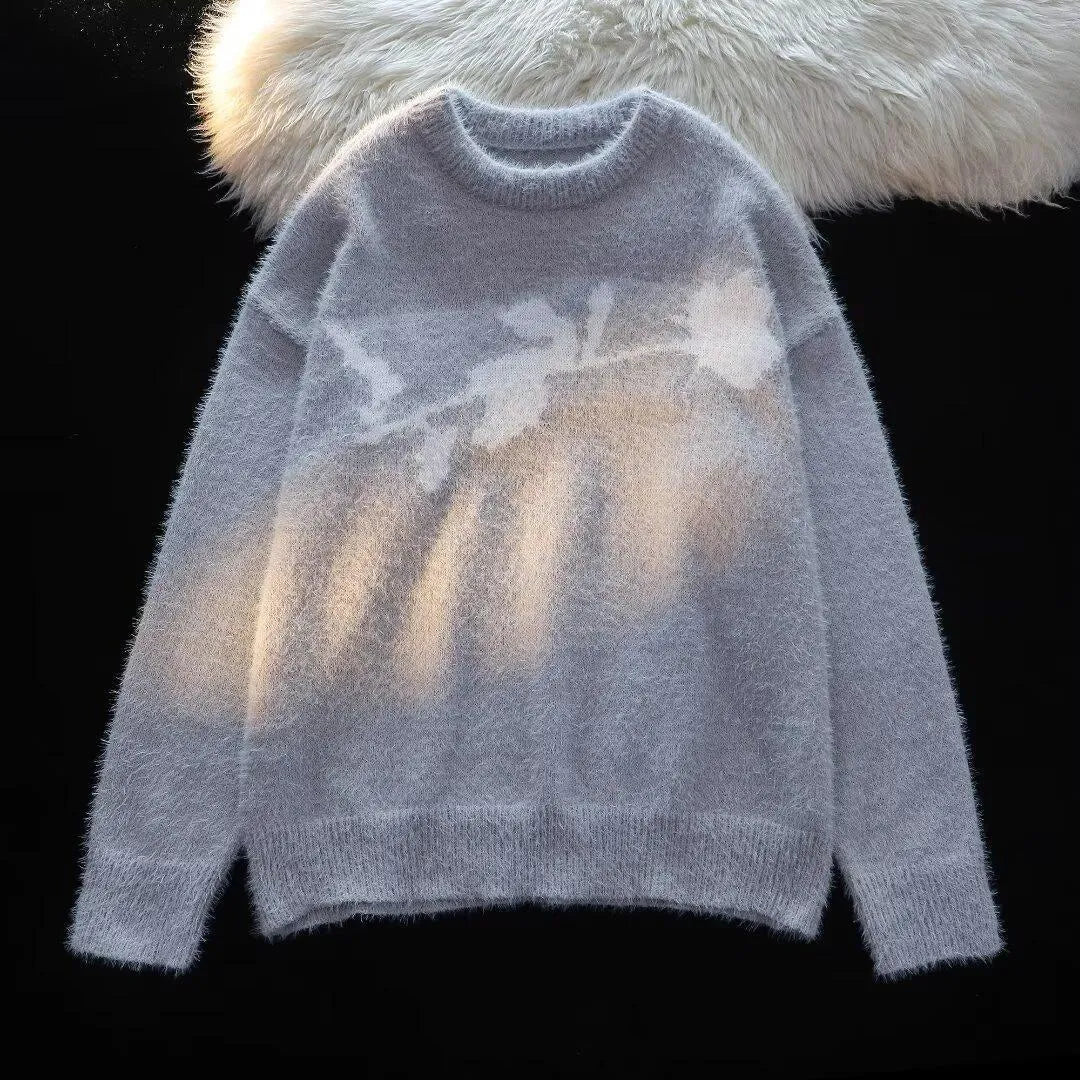 Men's dark rose flocking horse design sweater in cotton-polyester blend fabric