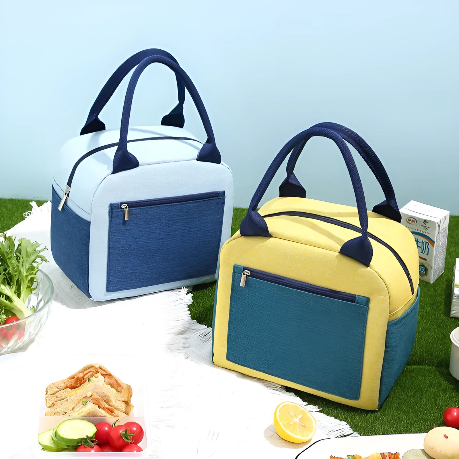 Aluminium foil insulated lunch bag in oxford cloth, shown in blue colour