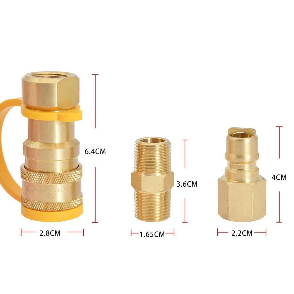 Gold-coloured brass SL-HW-3/8JT type B gas propane connector with 3/8 American standard thread.
