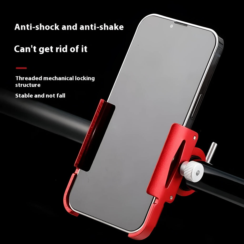 Aluminium alloy mobile phone holder mounted on bicycle handlebar showing black colour option
