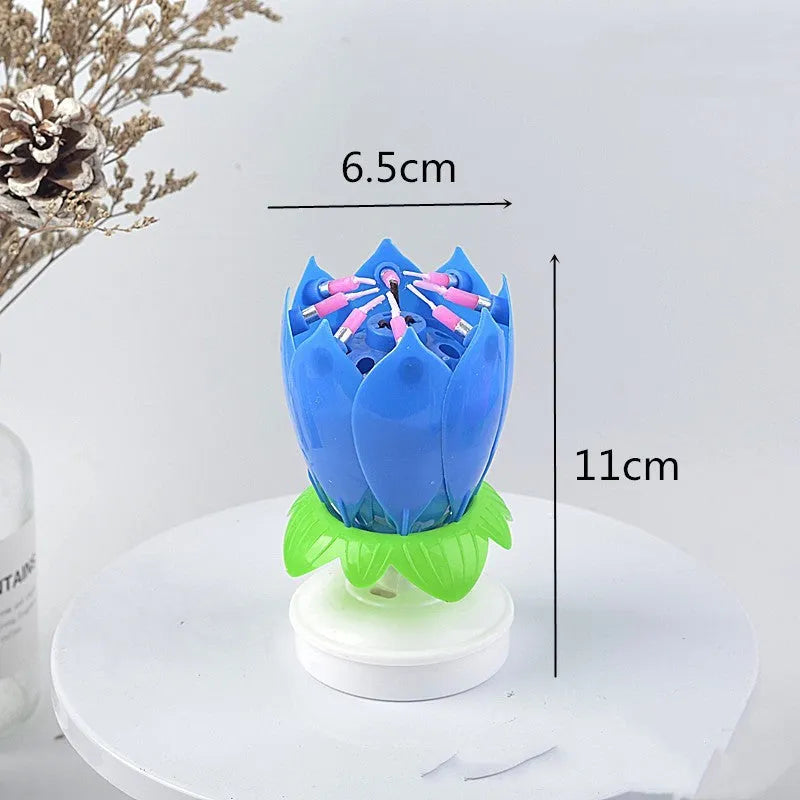 Lotus music birthday candle with rotating flower shape in pink colour