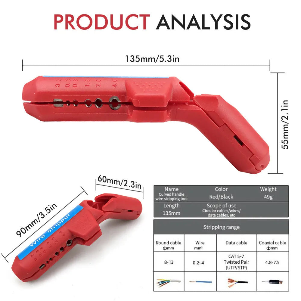 Multifunctional Wire Stripper Wire and Cable Stripping and Peeling Tool for Electricians and DIY Cable Preparation, Black and Red Options Available