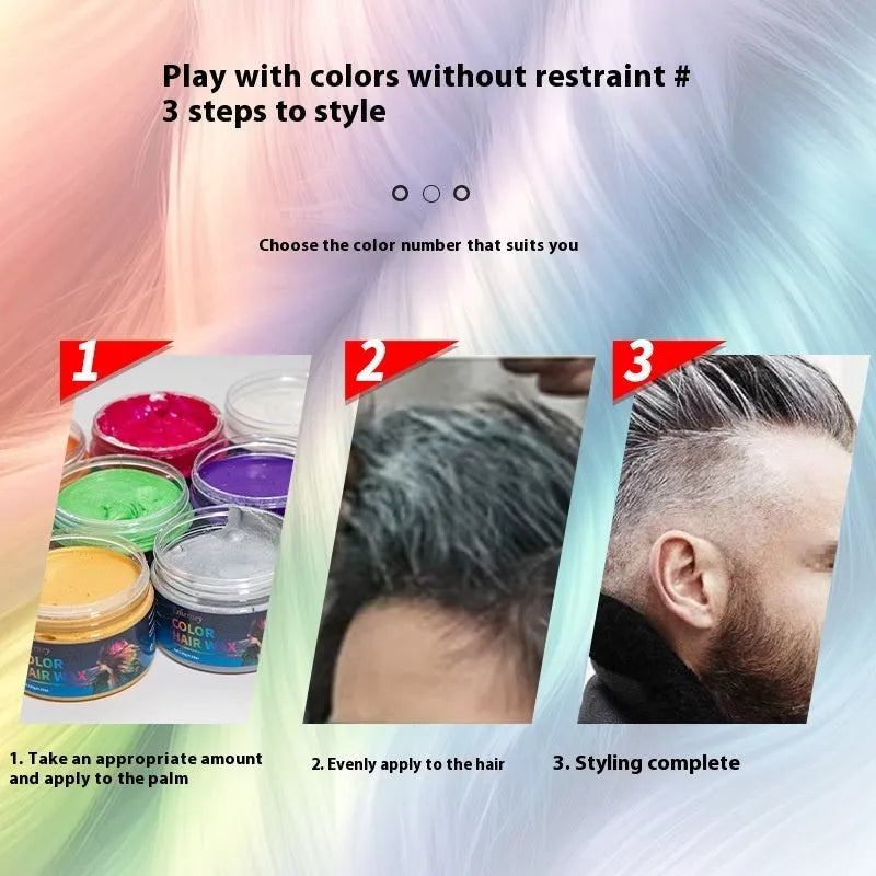120g tub of strong hold hair styling clay shown in one of nine colour options.