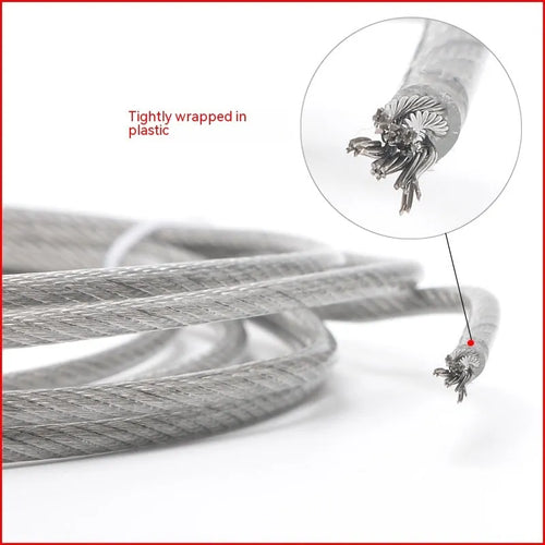 Close-up of a coiled 304 stainless steel coated security cable with double twist multi-strand construction.