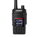 Black Interphone waterproof aviation full band radio headset with plastic shell and included accessories on a table.