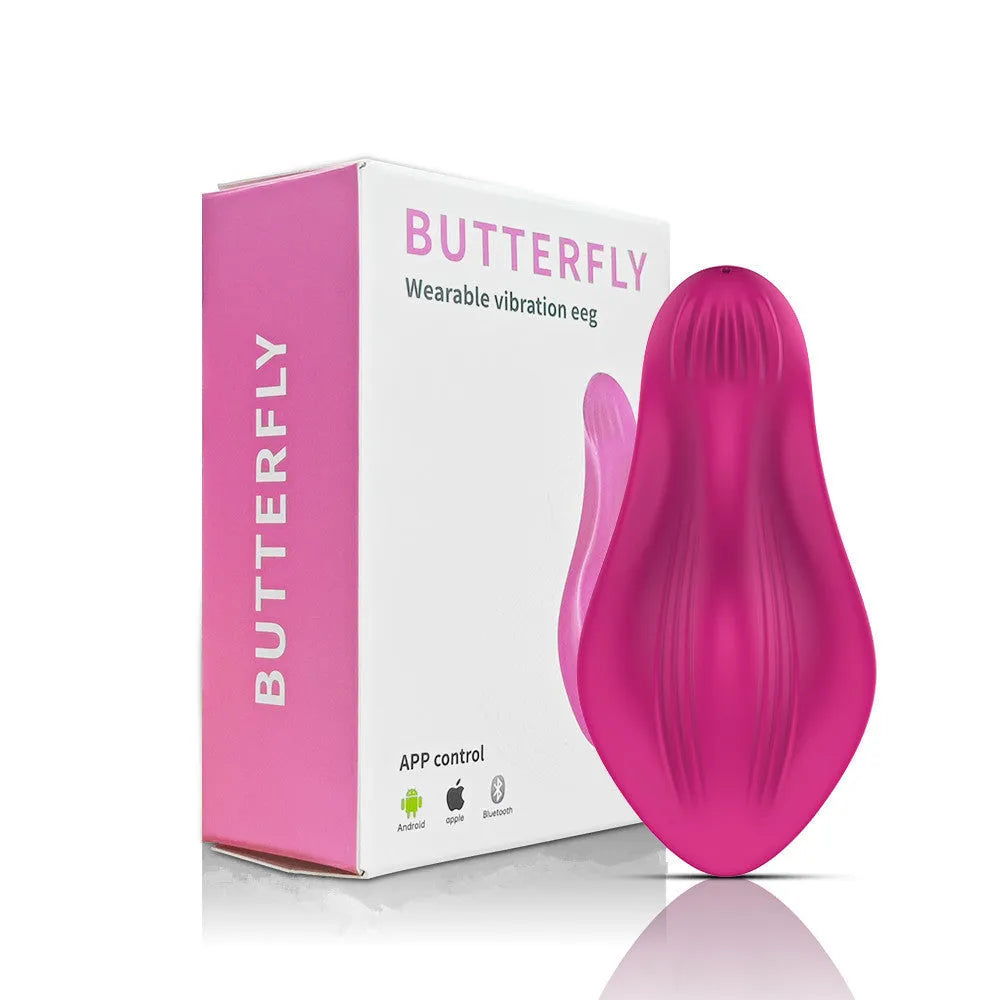 Rose red APP controlled wearable female massager with butterfly design and USB charging
