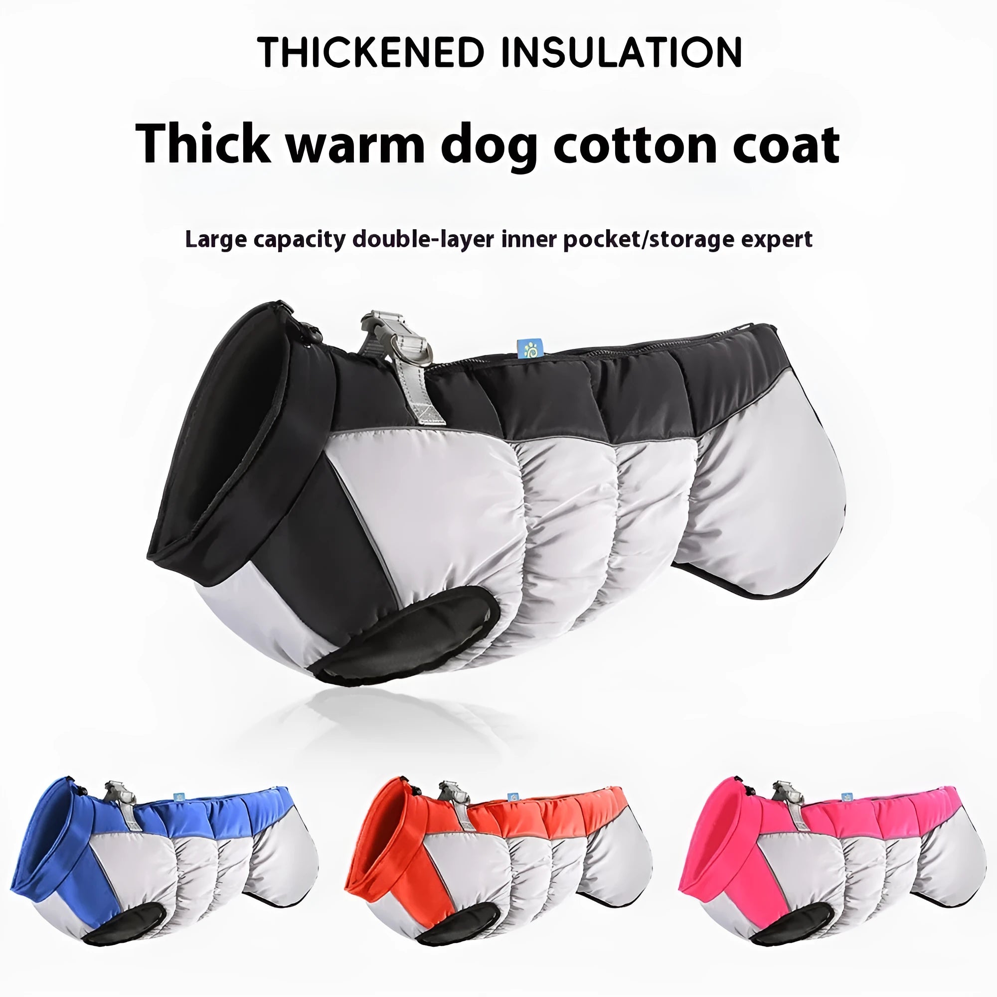 Waterproof reflective winter coat for large dog in red colour with fleece lining