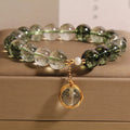 Green phantom quartz and chorite crystal women's bracelet in Japanese Korean style.