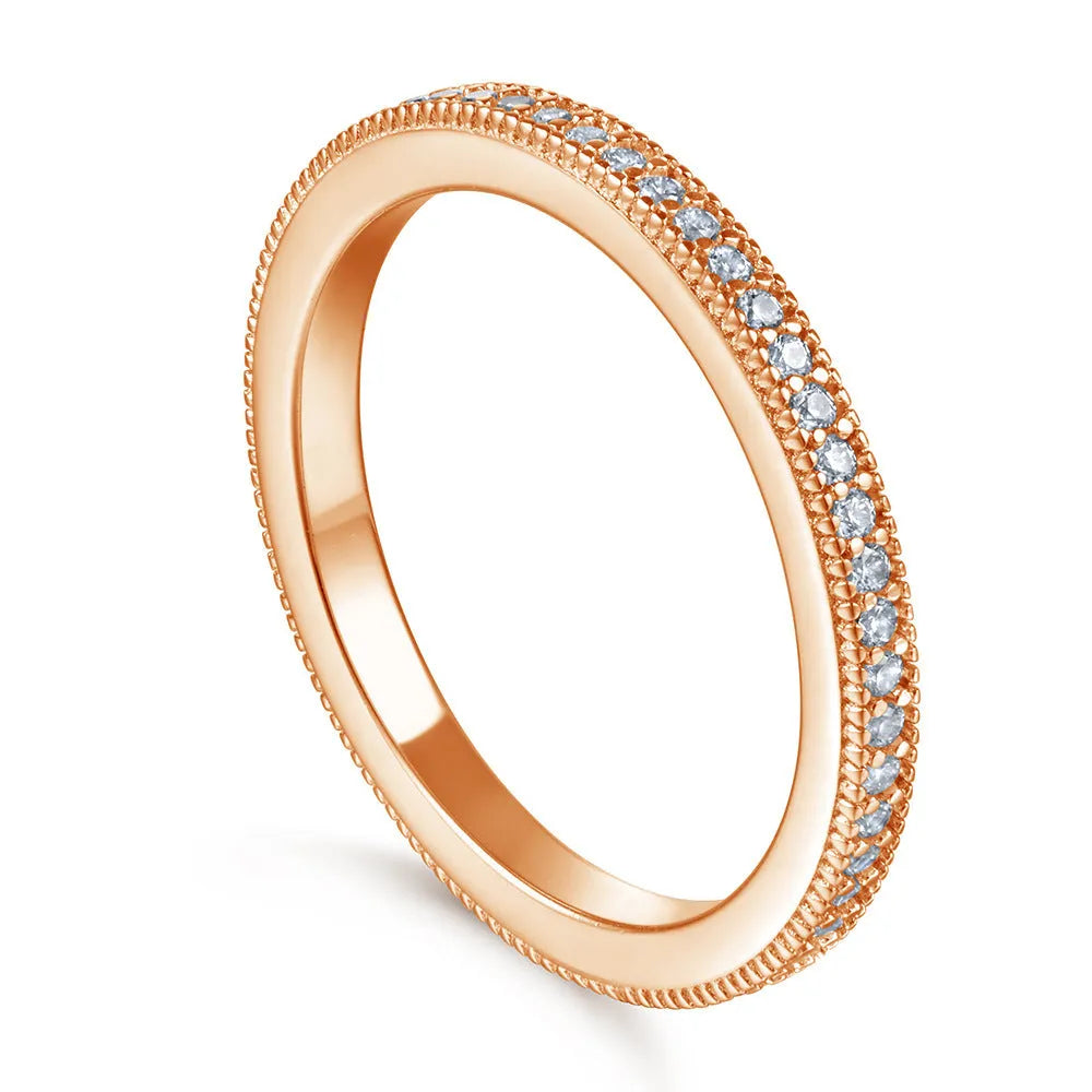 S925 sterling silver micro-inlaid zircon ring in rose gold colour, geometric design, women's size 7