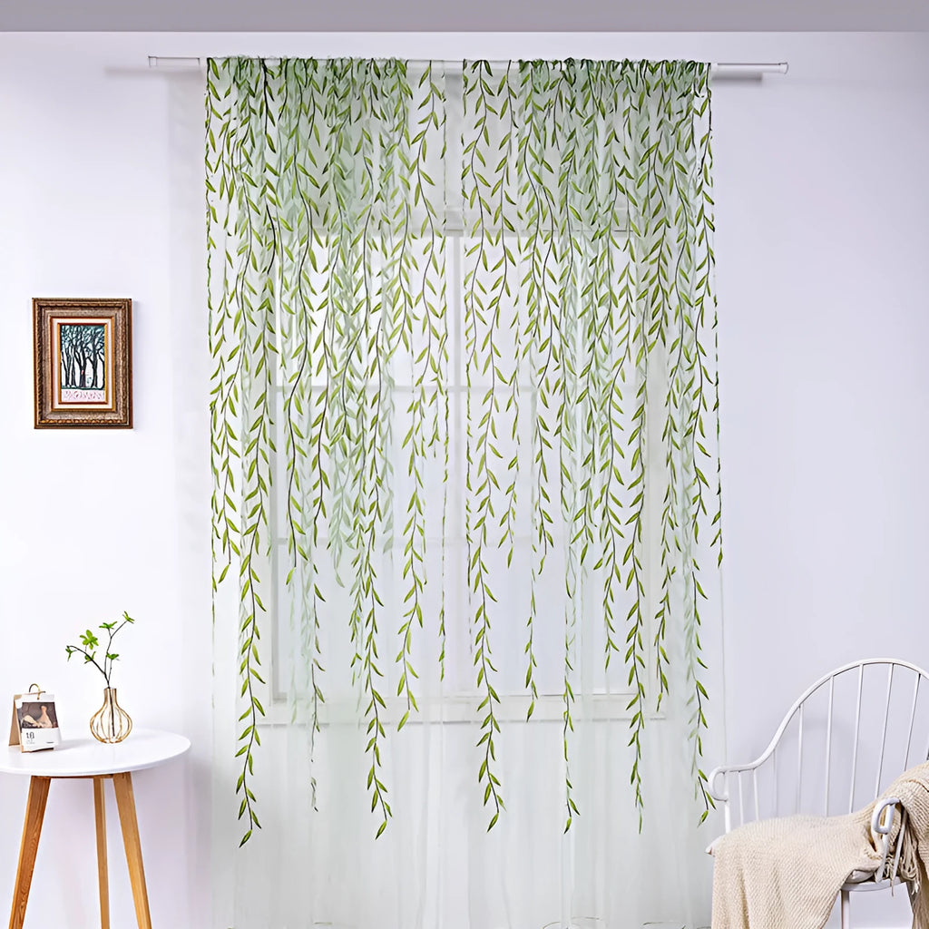 Inverted willow wicker offset printing curtain for living room balcony window screen in green colour