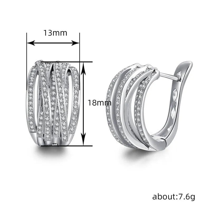 White gold copper geometric cross ear clip with inlaid zircon stones for women