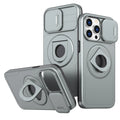Plastic anti-fall shock bracket phone case with magnetic suction for Apple iPhone, black colour, side view showing kickstand
