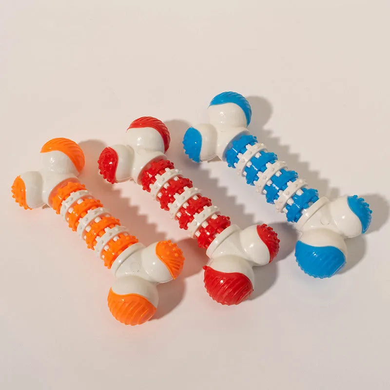 Blue bone-shaped interactive dog toy with treat compartment for small breed puppies