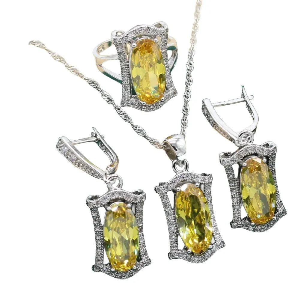 Women's zircon jewellery set with necklace, earrings, ring, and bracelet in alloy with snake bones chain for formal dinner wear