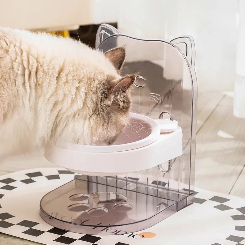 Grey pet bowl with removable hanging cage and adjustable height for feeding