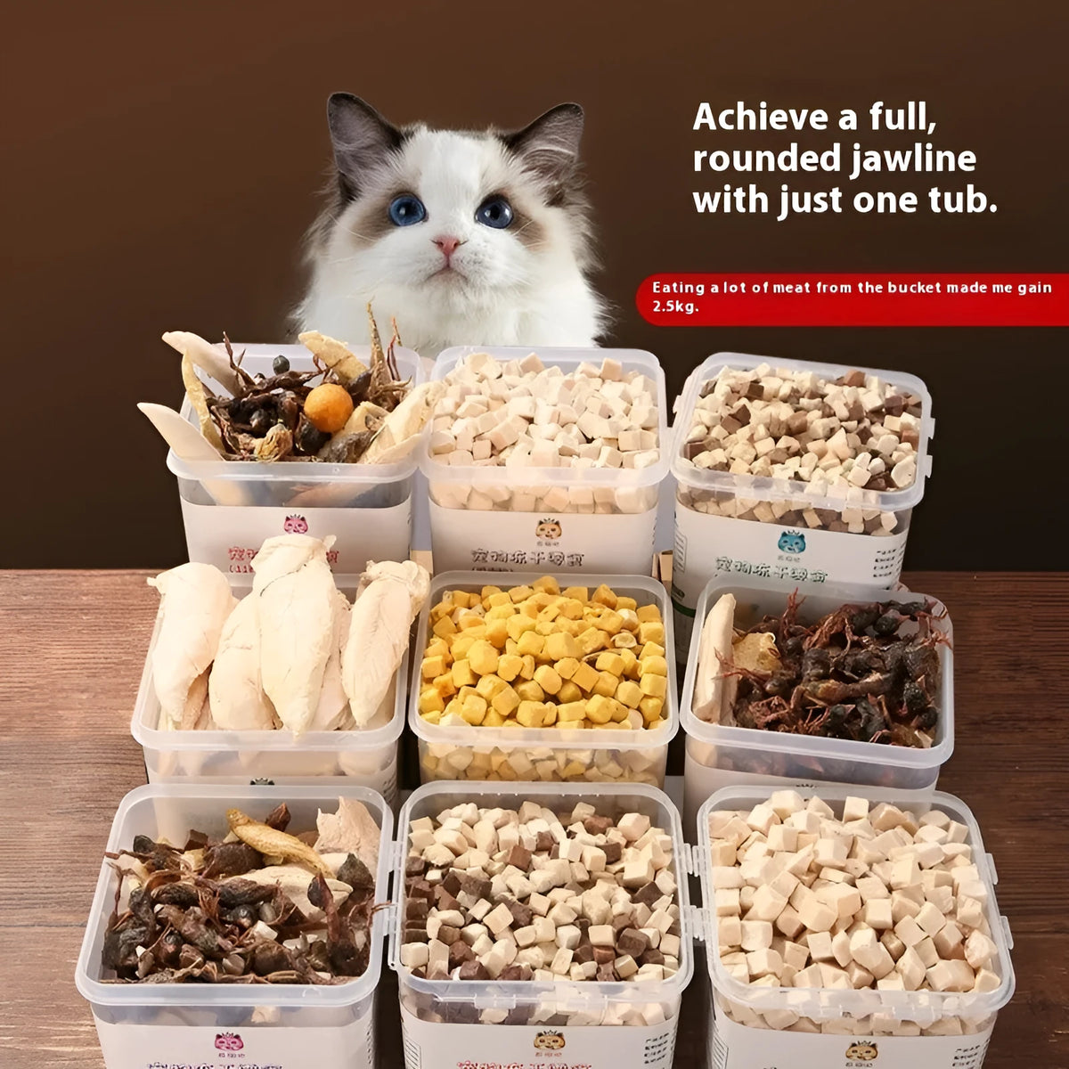 500g barrel of cat snacks with chicken grain, freeze-dried chicken yolk, chicken breast and fish options