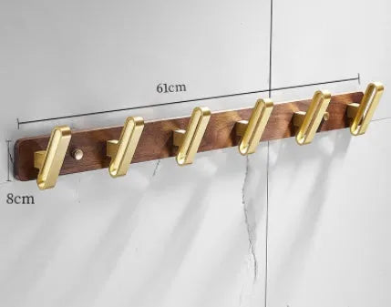 Black walnut bathroom clothes hooks with brass wire drawing aluminium construction on wall