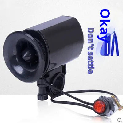 Black plastic bicycle electronic horn with push button on handlebar mount
