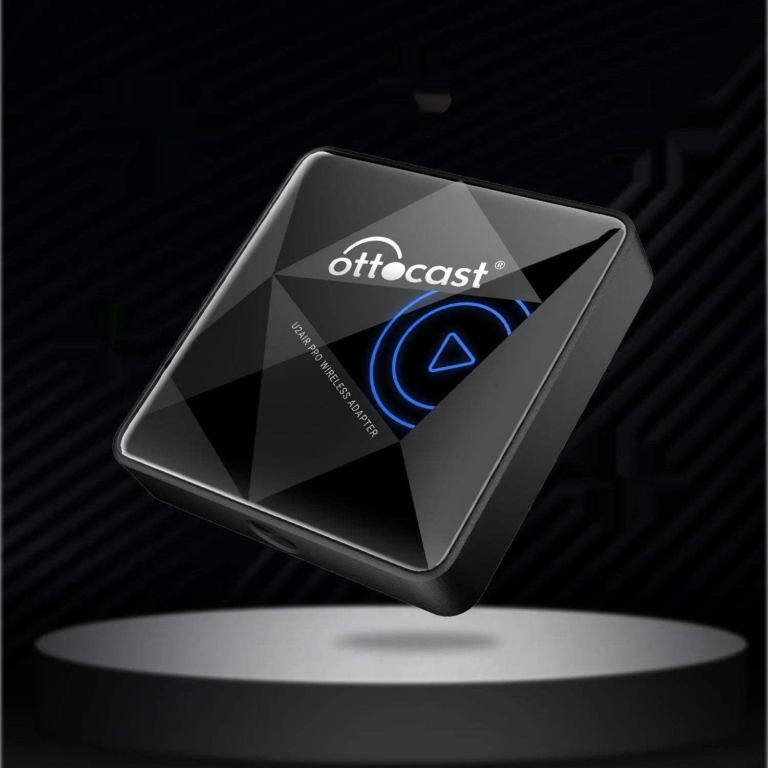 Black PU wireless car Bluetooth AIBOX adapter with Type-C port, shown next to a scale indicating its 59mm dimensions.