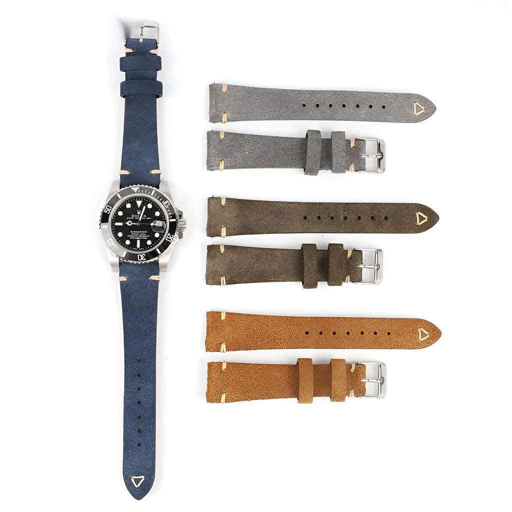 Small waist watch strap in genuine brown suede leather for a 20mm or 22mm watch.