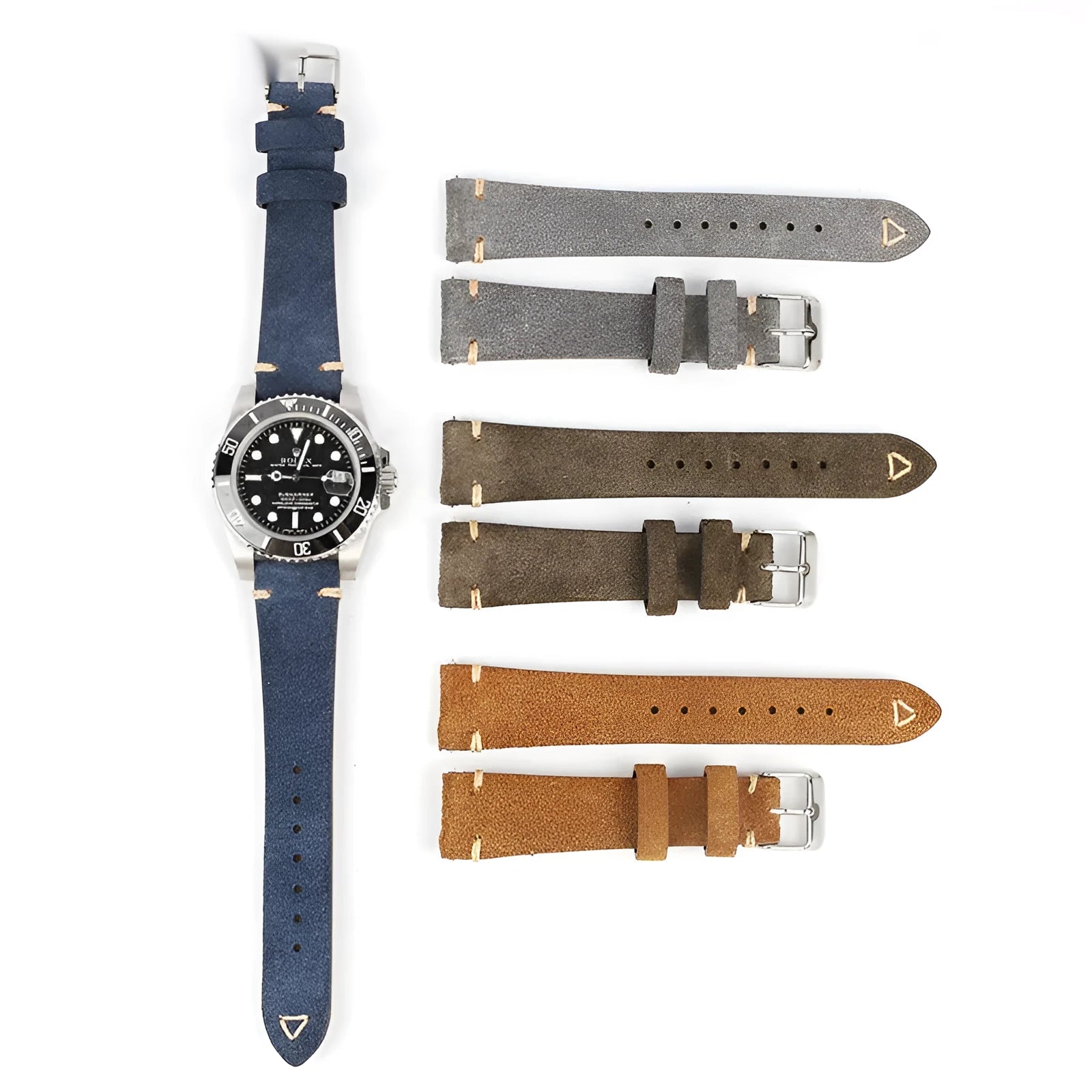 Small waist watch strap in genuine brown suede leather for a 20mm or 22mm watch.