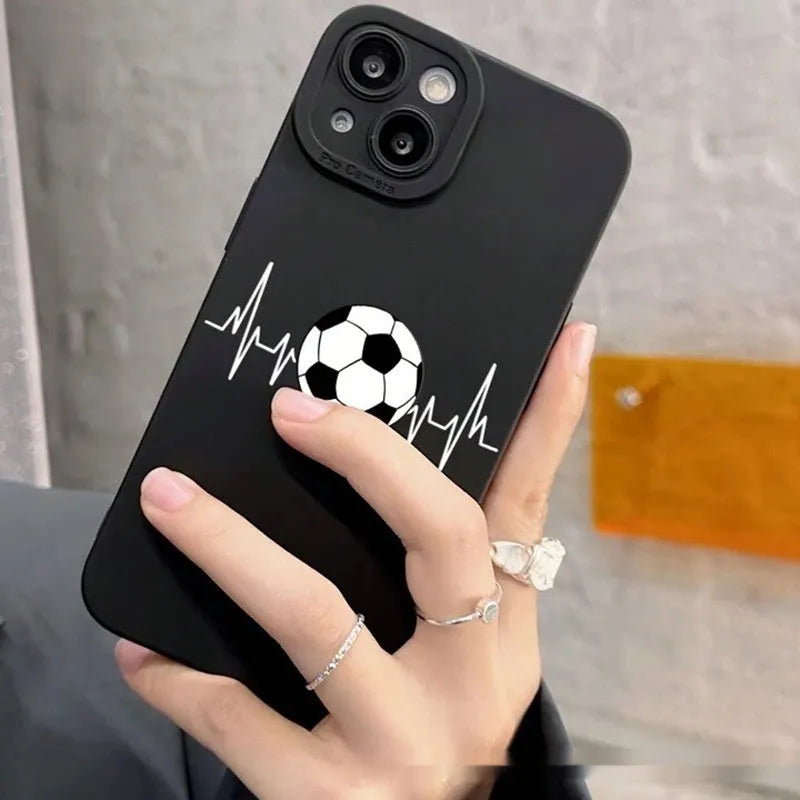 Football printed pupil black TPU back cover phone case for iPhone 14