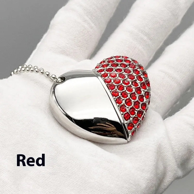 Decorative heart-shaped USB flash drive with a brick-inlaid pattern on a metal case.