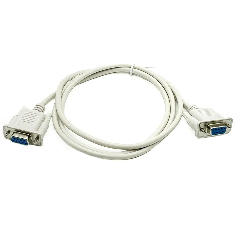 Milky white DB9 female to female serial port cable, 1.5 metres long.