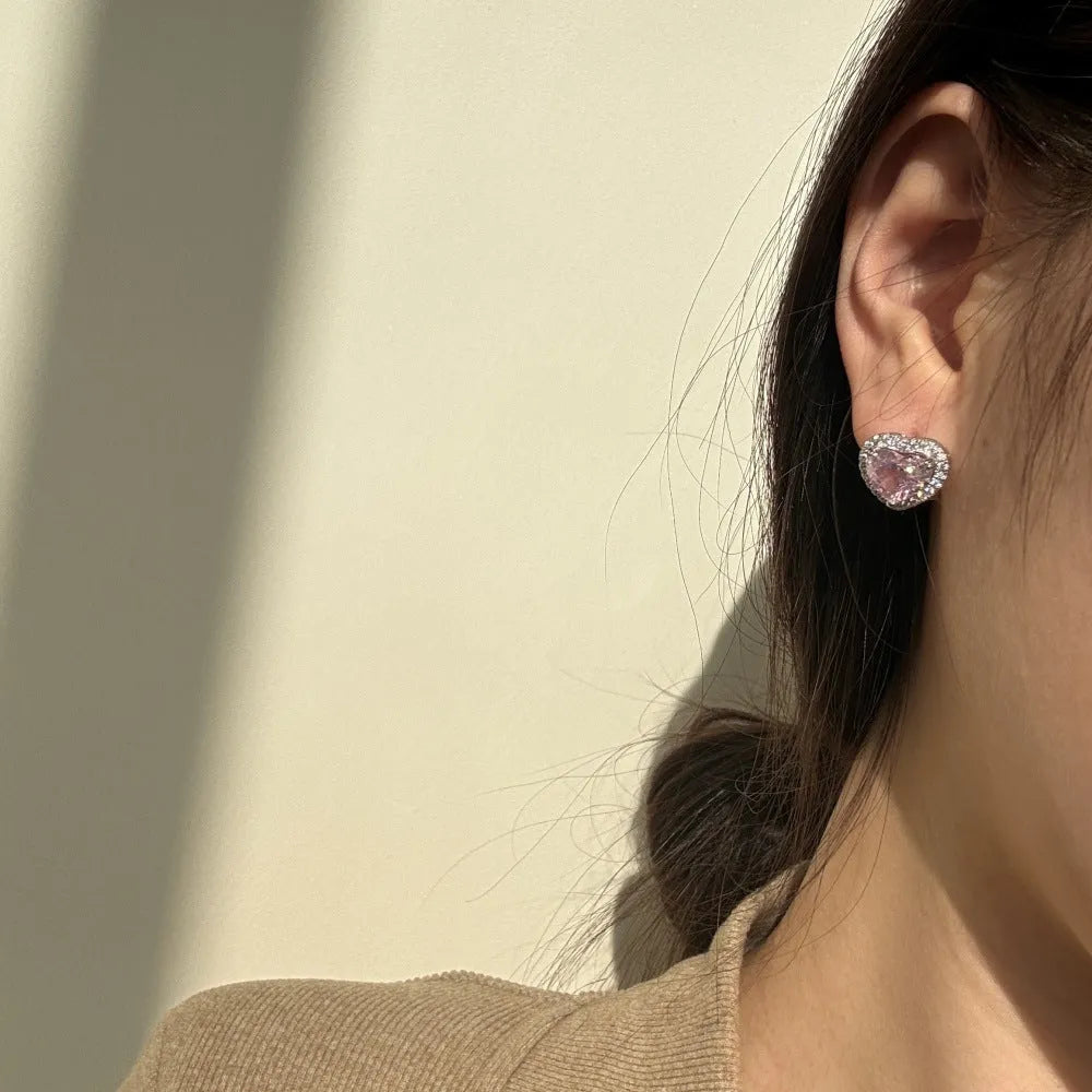 S925 sterling silver stud earrings for women, platinum colour with floral and water droplet pattern