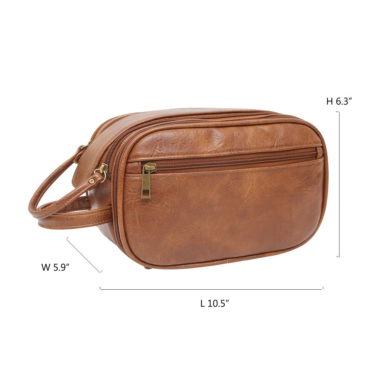 Men's black and brown solid colour waterproof PU toiletry bag with internal zip compartments
