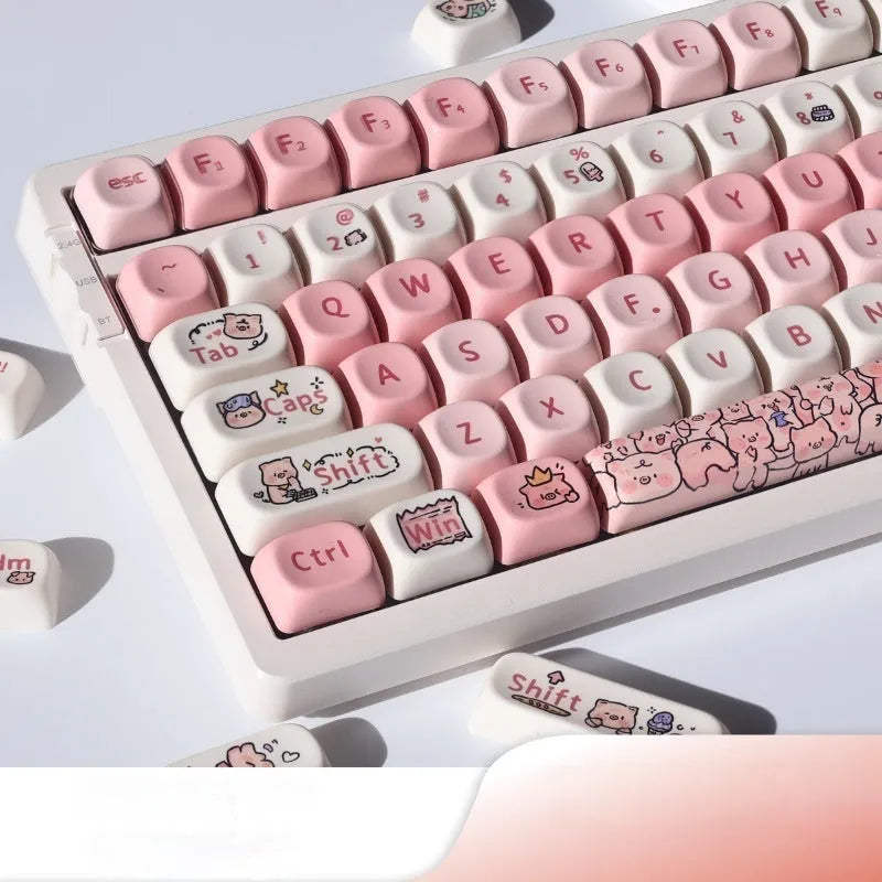 Pink pig design sublimation key cap for mechanical keyboards shown from multiple angles.