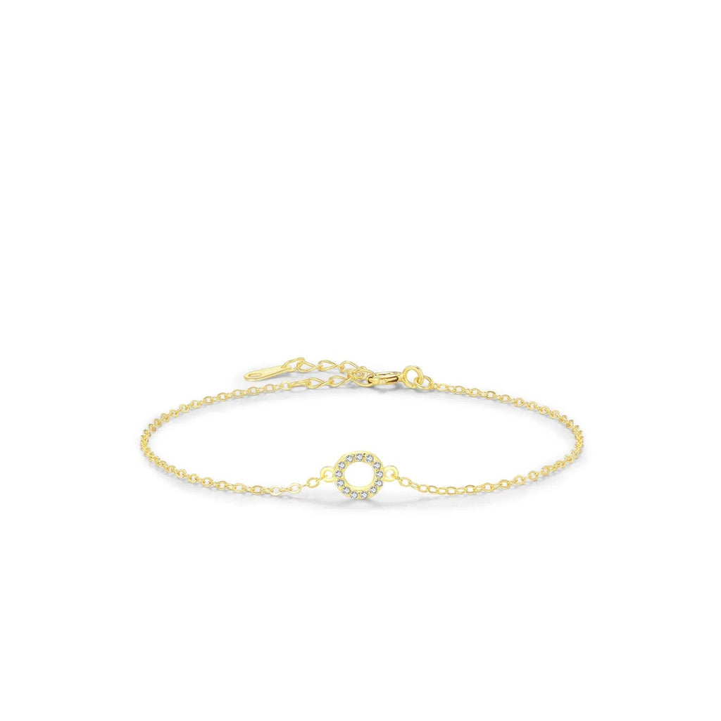 S925 sterling silver women's mini circle bracelet in gold colour with geometric round shape and micro-setting detail