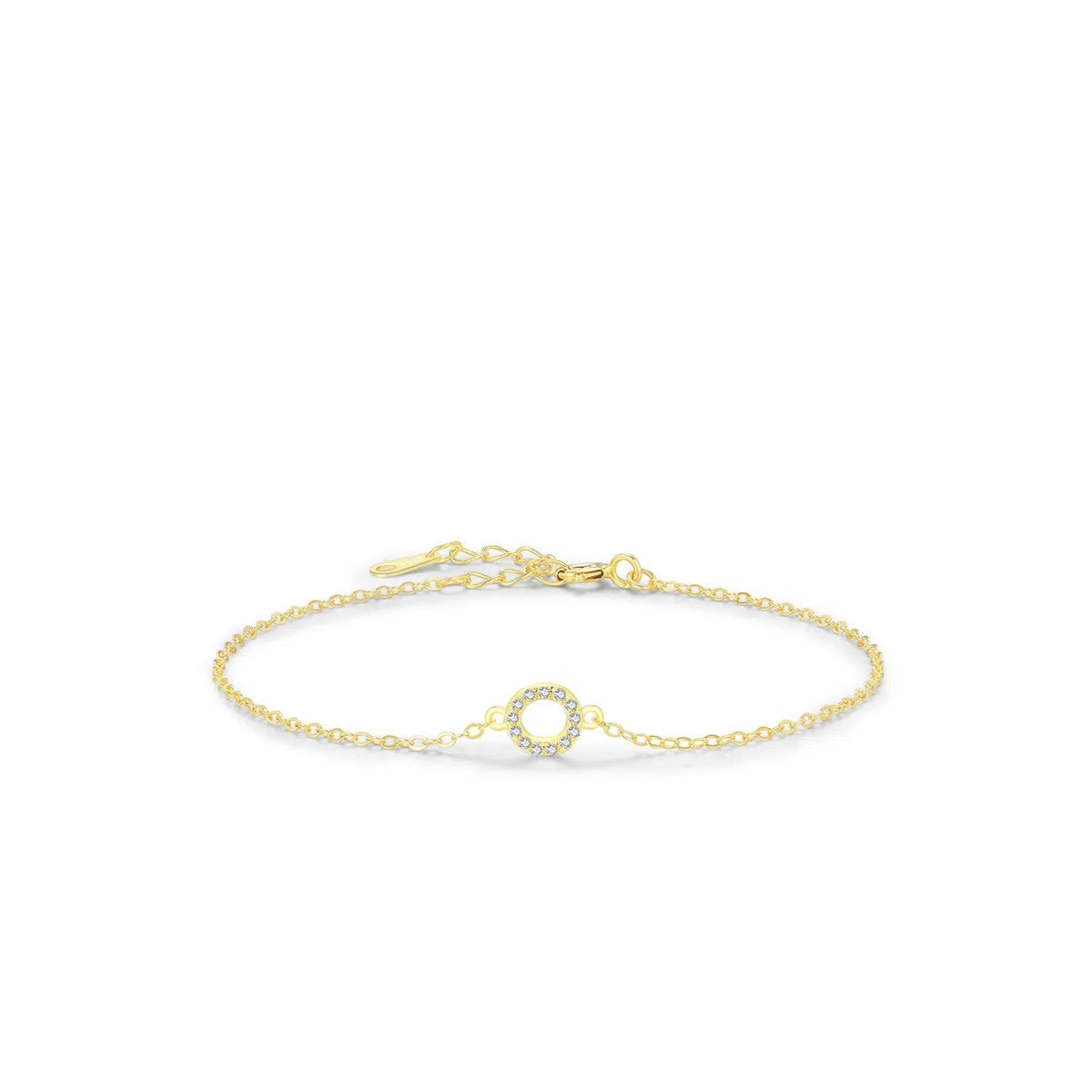 S925 sterling silver women's mini circle bracelet in gold colour with geometric round shape and micro-setting detail