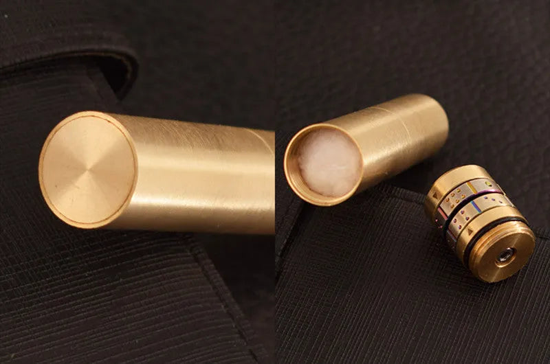 Nunchaku brass kerosene lighter with metal body, YG brushed finish, 9.9cm closed and 12.7cm telescopic length