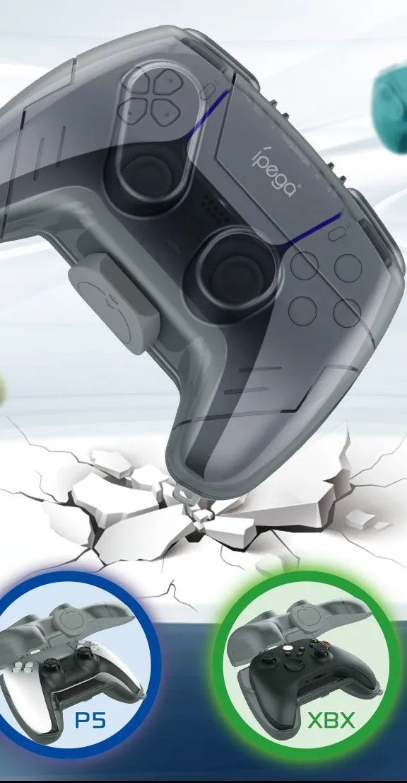 Transparent grey hard plastic game controller protective storage case.