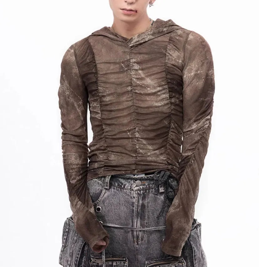 Boys lightweight ice silk shirt with printing and pleating details in casual style