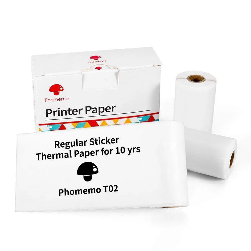 Portable mini thermal label printer in white with Bluetooth, inkless printing, compact 87mm x 90mm x 40mm