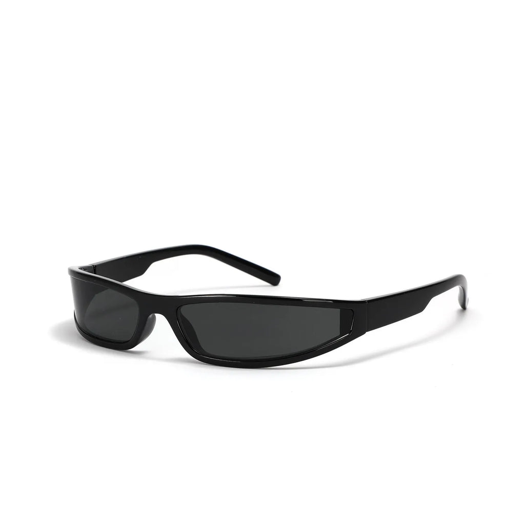 Women's narrow frame future style sunglasses in bright black and grey colourway