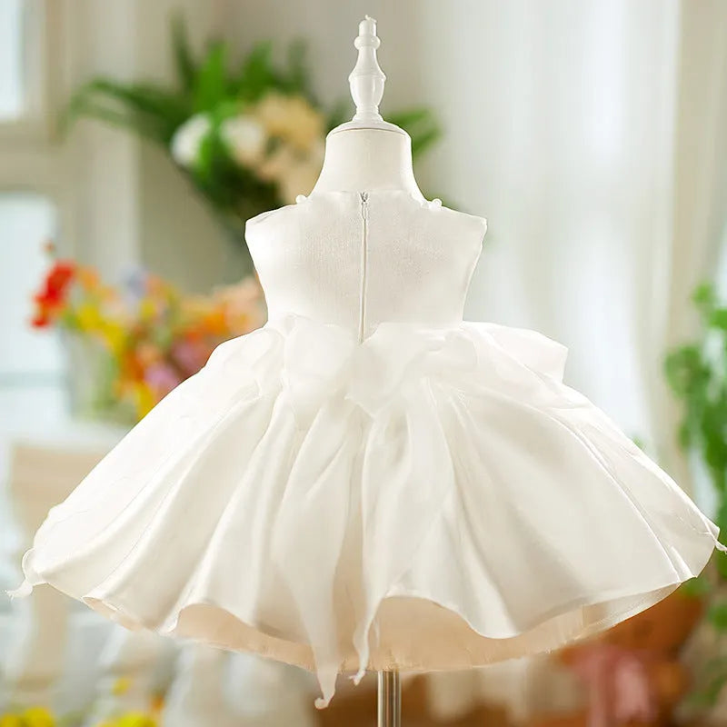 White pettiskirt baby birthday dress in polyester blend, princess style, sizes 80cm to 160cm