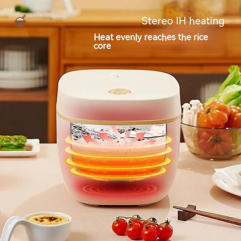 White or beige 3L intelligent multi-function rice cooker with black inner pot and accessories