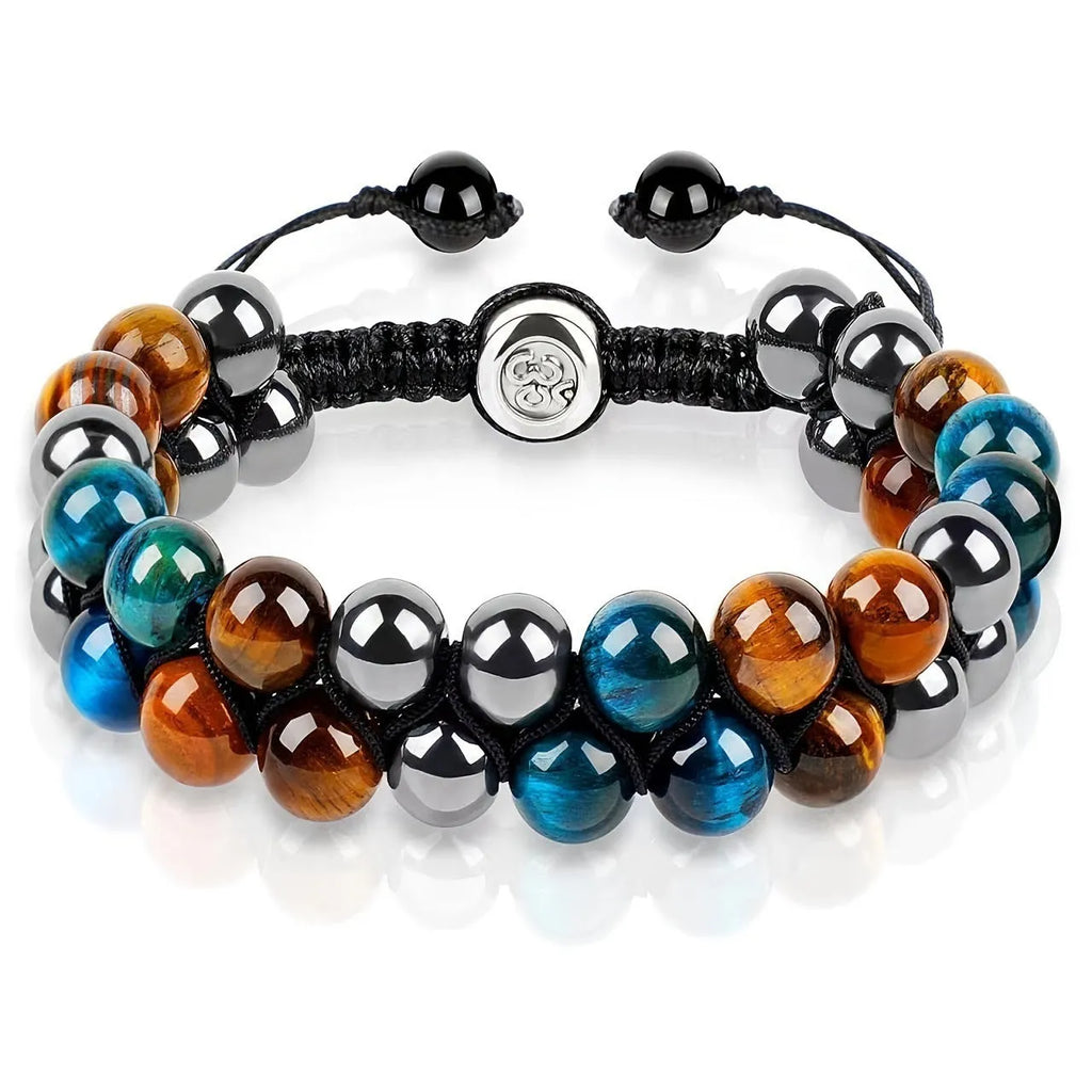 Handmade Tiger Eye bracelet with auspicious elephant charm in alloy setting