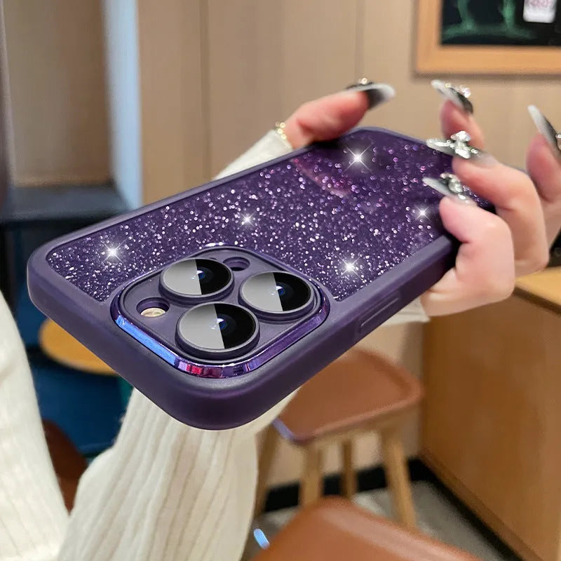 Ultra-thin transparent glitter phone case for iPhone with electroplated gradient flash colours