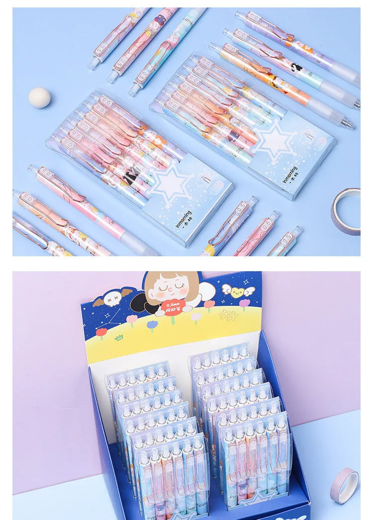 Set of six constellation-themed press gel pens with 0.5mm tips in plastic shells