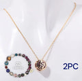 Natural stone beaded necklace and bracelet set laid flat, showing coordinated design.