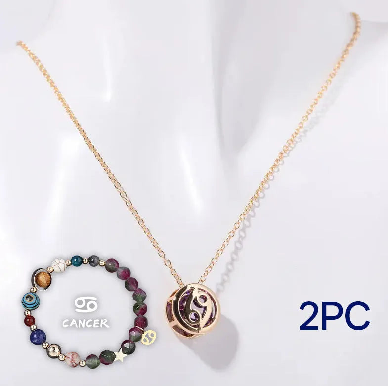 Natural stone beaded necklace and bracelet set laid flat, showing coordinated design.