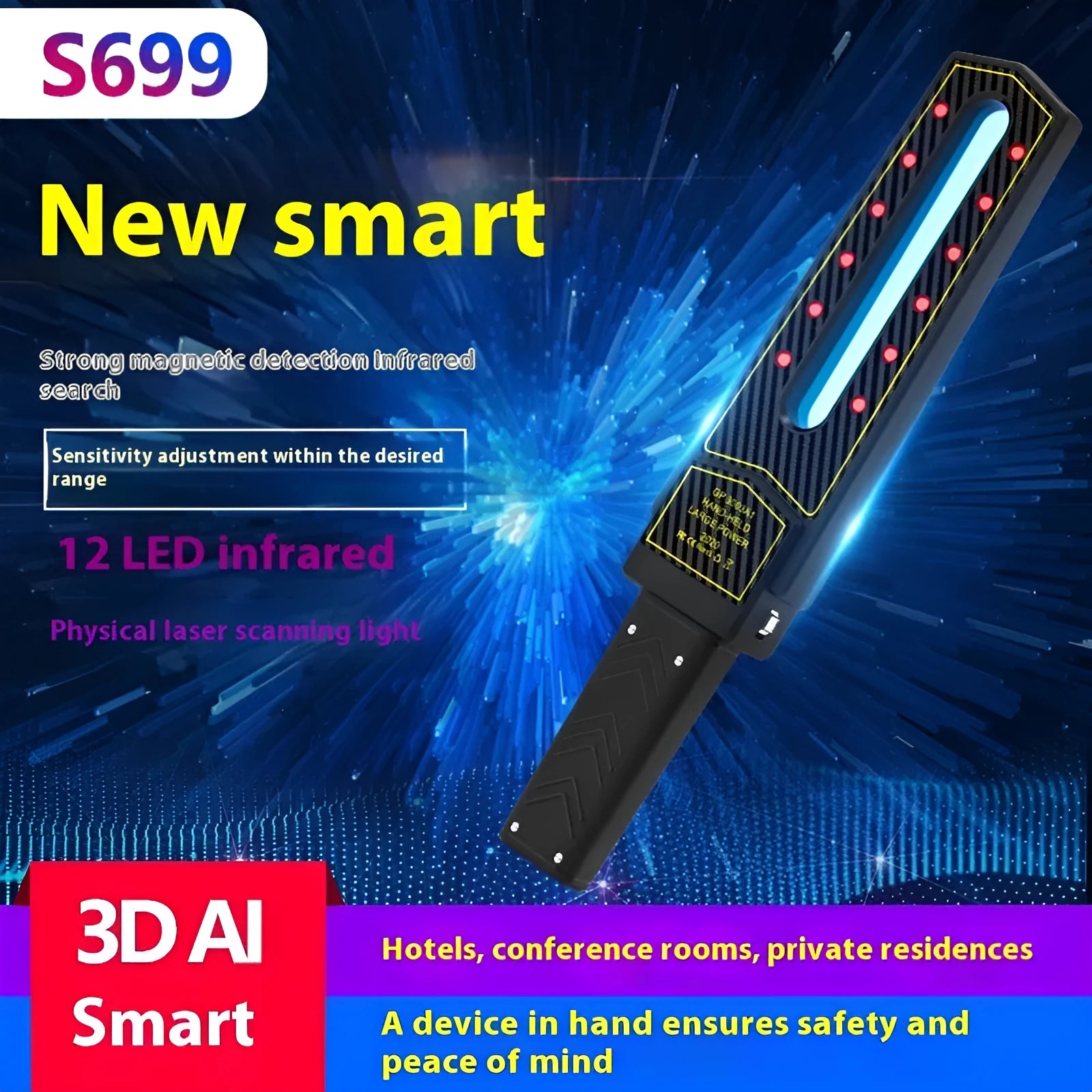 S699 wireless detector for car GPS tracking and anti-eavesdropping, black with compact design