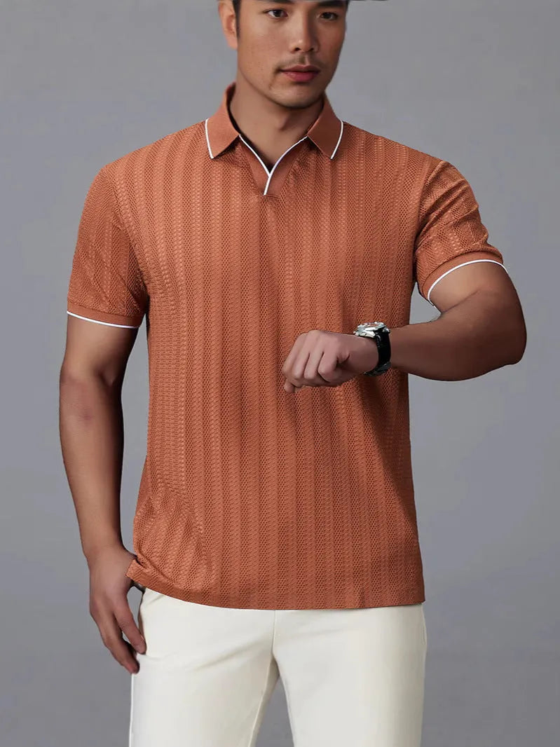 Men's nylon short-sleeved polo shirt in loose fit available in white, black and orange colours