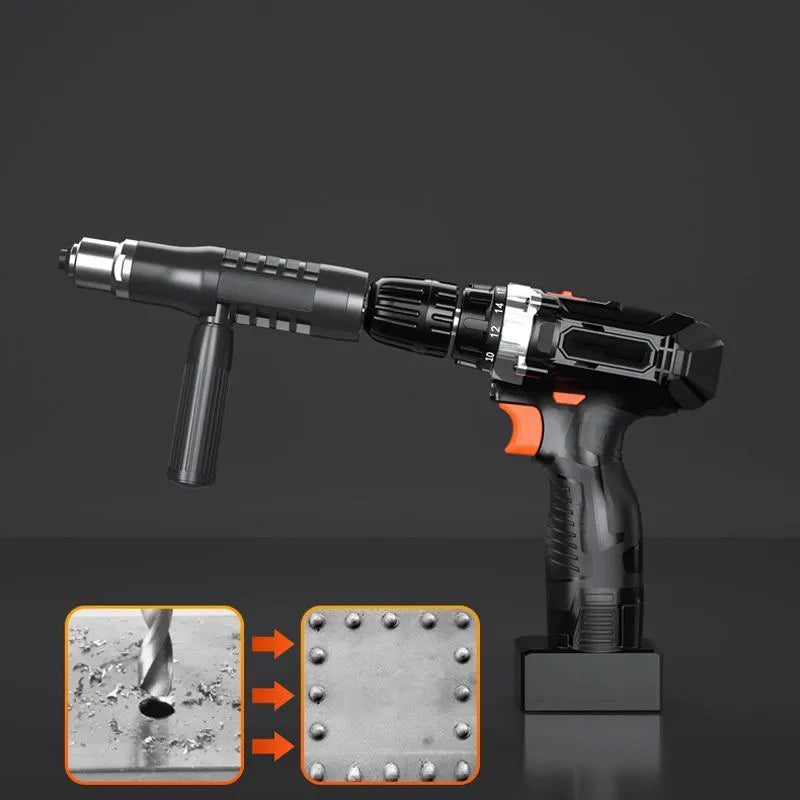 Alloy steel rivet gun adapter kit for electric drills with four rivet heads