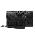 Men's hand carrying double-layer mobile phone bag in PU solid black colour, simple style, front view